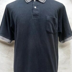 ASH CITY Vintage 90 Elegant Black Polo Shirt with Striped Accents size L,,L34